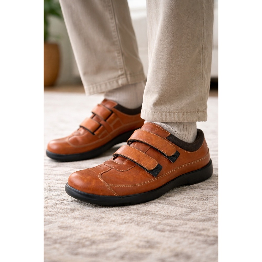 Anodyne No. 97 Sport Double Depth Mens 9.5 XW Whiskey Leather Velcro Shoes W097
